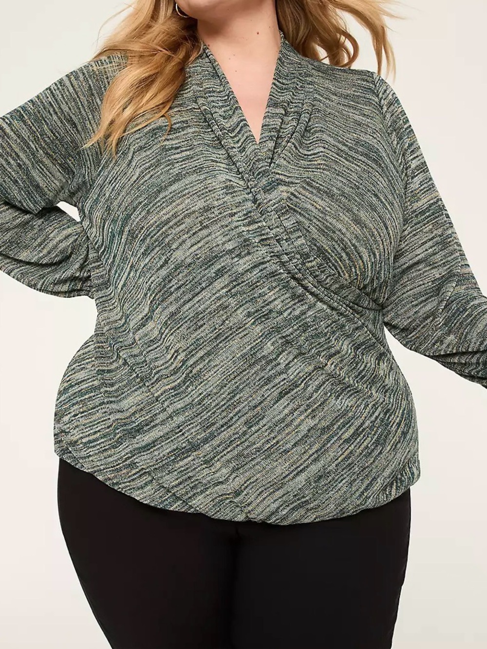 NWT Lane Bryant Lurex Blouson-Sleeve Faux-Wrap Bubble-Hem Top, size 26/28